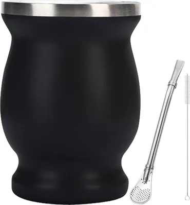 Produktbild von Edelstahl Yerba Mate Becher - Doppelschicht - Vakuum-Isolierbecher - 8oz - Schwarz