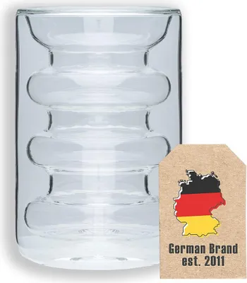 Image de Intirilife Verre thermique à double paroi - Style rainuré - 190ml de contenance - Soufflé à la bouche, isolé pour le latte macchiato, comme verre à thé ou à café avec anse