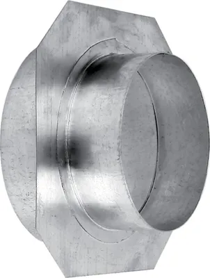 A close-up, studio shot of a metal duct reducer.