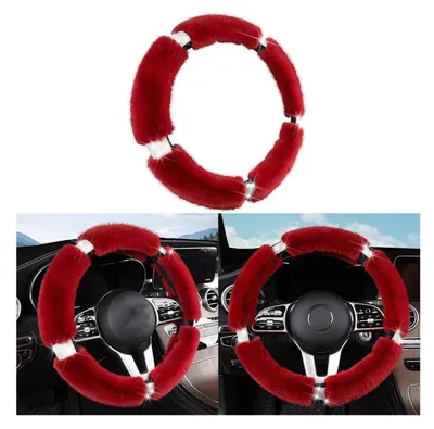 Obrázok produktu pre Poťah na volant, plyšový, červený, s diamantovým vzorom, univerzálny, 37-38 cm