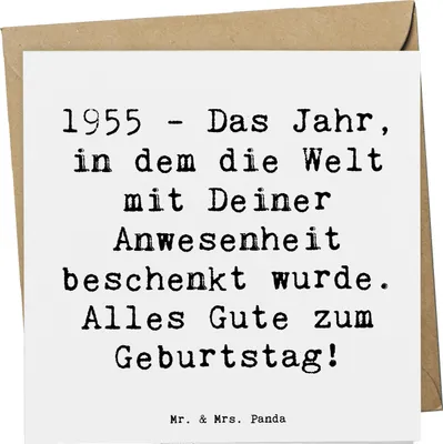 Produktbild von Mr. & Mrs. Panda Klappkarte Spruch 1955 Geburtstag - Weiß - Geschenk, Erinnerungen, faltkarte, Glückwunschkarte, doppelkarte, anlasskarte, Geburtstagsgeschenk, Grußkarte