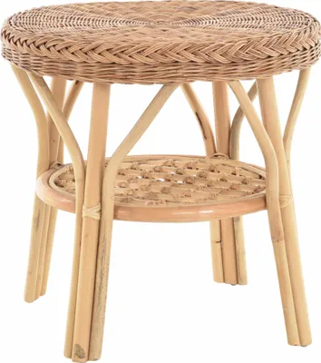 Produktbild von KRINES HOME Rattan-Tisch/Beistelltisch Rund/Couchtisch Rattantisch Ablage (Natur)