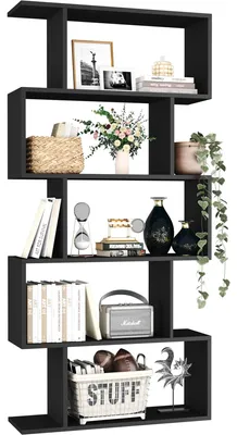 5-stufiges S-förmiges Bücherregal, schwarz, 70,6x24,1x157 cm