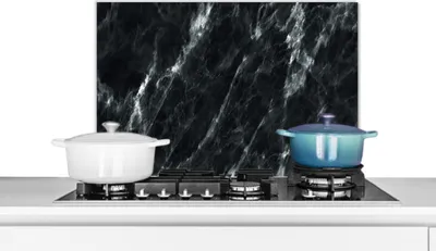 Obrázek produktu pro KitchenYeah® Odstřikovač kuchyňské linky - Odstřikovač kuchyňské linky - Ochrana stěny sporáku a dřezu - Mramor - Černá - 70x50 - Alu-Dibond (alternativa ke skleněnému odstřikovači) - Tepelně odolný - Odstřikovač sporáku