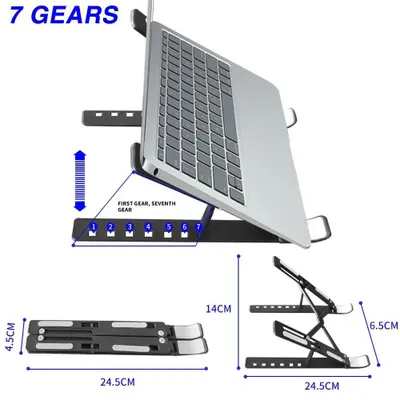 Produktbild von Klappbarer Laptopständer - Notebook Halterung - 7-stufig Höhenverstellbar - Faltbar - Tragbar - Universal Für Laptop Tablet - ABS Kunststoff - Schwarz