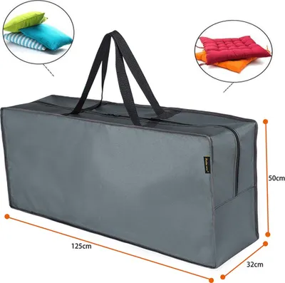 Produktbild von HENTEX Auflagentasche Schutzhülle für Gartenpolsterauflagen, 125x32x50Hcm, Tasche mit Tragegriff, Grau