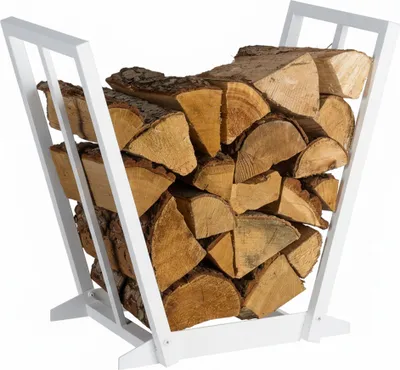 Produktbild von Relaxdays Kaminholzregal, Metall, HBT: 55,5 x 62 x 35 cm, Brennholzregal für Feuerholz, Stapelholz, Brennholz, weiß