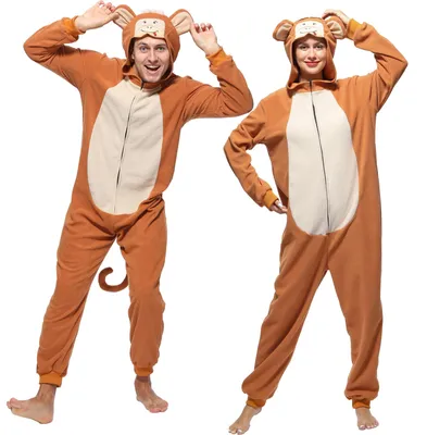 Productafbeelding van Aap-kostuum pyjama voor volwassenen, geschikt voor mannen en vrouwen