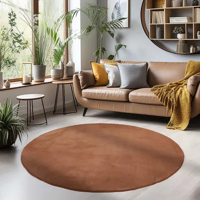 Productafbeelding van Ayyildiz Moderne en design vloerkleden Brown 200 cm rond Kortpolig vloerkleed, effen, geschikt voor de woonkamer, met antislip onderkant
