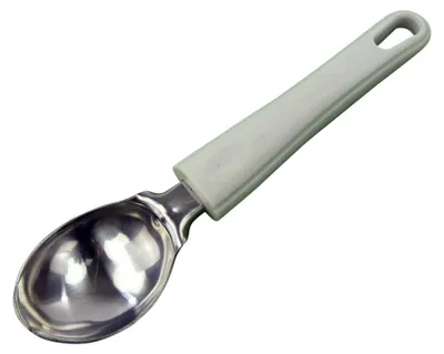 Image de Portionneuse à glace en acier inoxydable avec manche en plastique blanc
