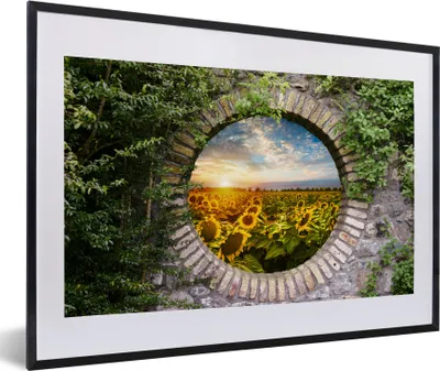 Produktbild von MuchoWow® Gerahmtes Poster Sonnenblumen - Ansicht - Blumen - Sonne 60x40 cm - Poster mit Schwarzem Bilderrahmen Wandposter Rahmen Foto Bilder - Schlafzimmer - Plakat in Rahmen - Drucken