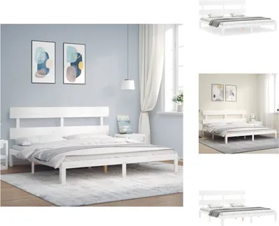 Produktbild von vidaXL Massivholzbett mit Kopfteil Weiß 200x200 cm -  Betten & Bettgestelle