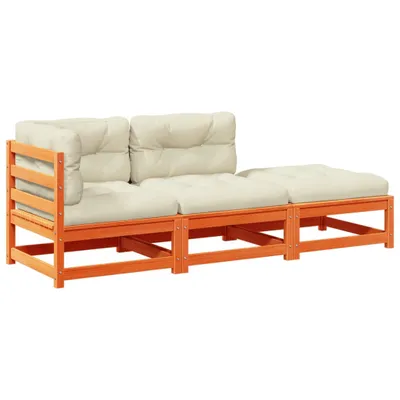 Produktbild von 3-tlg. Garten-Sofagarnitur mit Kissen Wachsbraun Kiefernholz