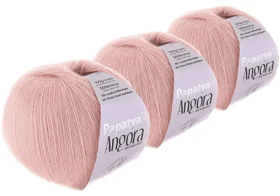 Papatya Angora Style Winterwolle 3er Pack 300g Strickgarn mit 20% Merinowolle Oeko-Tex Altrosa.