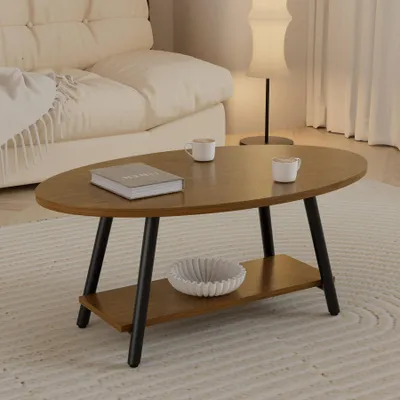 Produktbild von Hawthyhome Runder Beistelltisch 2-stöckiger Couchtisch mit Stauraum moderner Massivholztisch geeignet für Wohnzimmer und Schlafzimmer, Braun