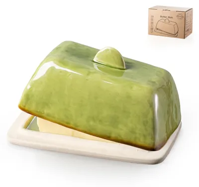 Produktbild von Butterdose Royale Kapazität 200 g - Butterdose mit Deckel - Keramik - Griff - Praktisches Design - Bauernhausdekoration - Butterhalter