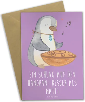 Produktbild von Mr. & Mrs. Panda Grußkarte Handpan Zauber - Lavendeltraum - Geschenk, hochzeitskarten, Grußkarten, Musikinstrument, Musiker, genesungskarte, musikalisches Instrument
