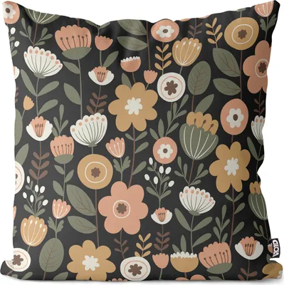 Produktbild von VOID Floral Blumenmuster Schwarz Blumen Kissenbezug Kissenhülle sofa couch wohnzimmer dekoration wasserfest Outdoor Garten Kissen bezug deko