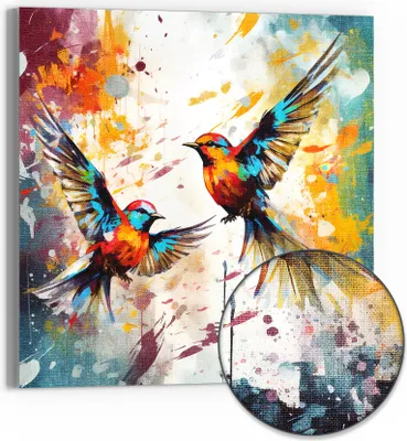 Produktbild von DEQOART Hybrid Leinwand Bild 30x30 cm 'Farbflügel im Duett' Wandbild Glas flach modern
