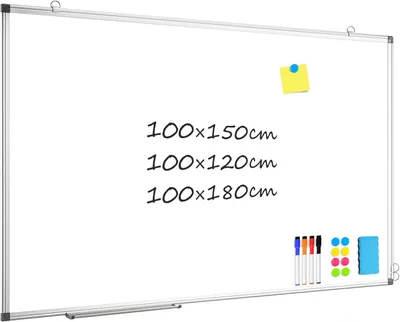 Produktbild von Whiteboard, 100 x 150 cm, magnetisch, mit Aluminiumrahmen, Magnetwand, Whiteboard mit Stifthalter und Haken