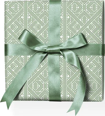 Produktbild von Modernes Grafisches Art Deko Geschenkpapier mit geometrischem Muster, beige grün - G22176, 32 x 48cm