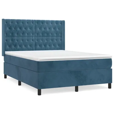Produktbild von Boxspringbett mit Matratze Dunkelblau 140x190 cm Samt