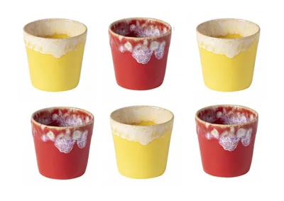 Produktbild von Costa Nova Grespresso Lungo-Tassen – 6er-Set – 4 Farben – Sunset Stoneware – Rot-Gelb – 7,5 cm große Kaffeetassen