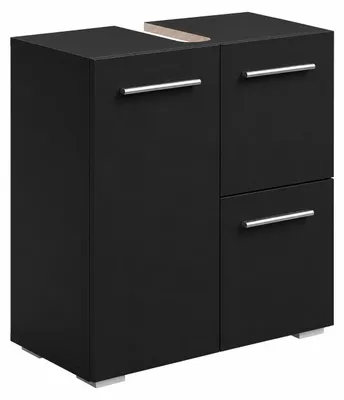 Produktbild von Badplaats Waschbeckenunterschrank Mars 60 x 30 cm Schwarz Matt- Stehender Badezimmerschrank mit 2 Türen und 1 Schublade