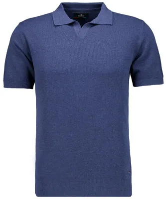 Ragman Strick-Pullover Kurzarm Resortkragen in blau