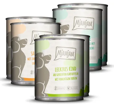 Produktbild von MjAMjAM 6x800g Mixpaket Nassfutter für Hunde verschiedene Sorten getreidefrei