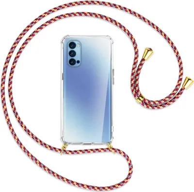 Produktbild von Handykette Backcover-Schutzhülle mit Band (Metall goldfarben) für Oppo Reno5 4G/5G - weinrot/gelb/grau