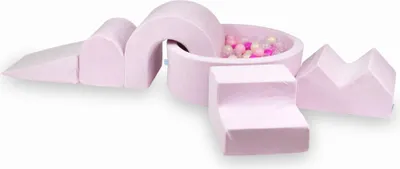 Immagine prodotto di Parco giochi in schiuma con vasca rotonda 90x30 Velvet Soft rosa chiaro + 5 elementi + 200 palline: trasparente, opalescente, rosa chiaro, rosa