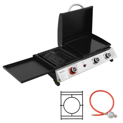 Produktbild von Royal Gourmet Tisch-Gasgrill 3 Brenner, 3 in 1 Tischgrill mit Grillen, Braten, Kochen, 8,5 kW Campinggrill mit Klappbare Seitenablage Schwarz & Silber