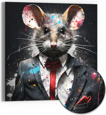 Produktbild von DEQOART Hybrid Leinwand Bild 50x50 cm 'Stilvolle Maus' Wandbild Glas flach modern