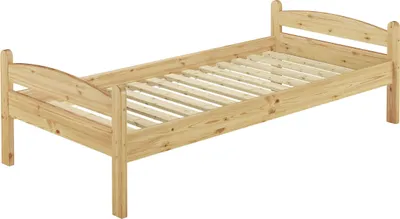 Produktbild von Einzelbett Bettrahmen 90x200 Kieferbett natur Massivholz Futonbett Zubehör wählbar V-60.32-09Rollrost inkl.