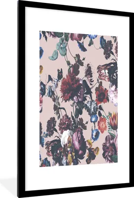 Produktbild von MuchoWow® MuchoWow® Gerahmtes Poster Blumen - Muster - Vintage 60x90 cm - Poster mit zchwarzem Bilderrahmen - Dekoration - Wandposter Wohnzimmer - Hochwertig