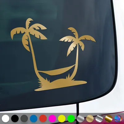 Produktbild von PantherPixel Palmen Aufkleber Insel Reisen Camping Strand Urlaub Sticker Auto Geschenkidee Farbe Gold
