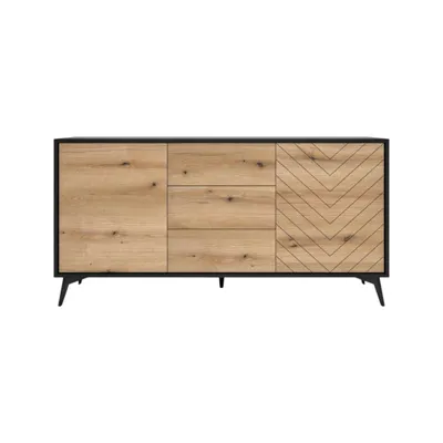 Produktbild von Kommode – Sideboard – KSZ154 – DIAMOND – Eiche Evoke / Schwarz – Modernes Design mit Schubladen & Türen