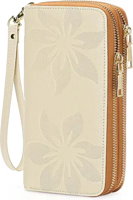 Produktbild von Große Damen Geldbörse mit RFID, Leder Portemonnaie mit Doppelreißverschluss, 16 Kartenfächern, Münzfach & Handschlaufe – geräumige Brieftasche Damen