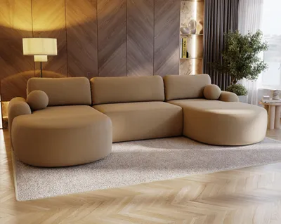 Produktbild von Ecksofa CLOUD U mit Schlaffunktion Wohnlandschaft U-Form modernes Ecksofa Bouclé, Farbe: Beige (Lambi 10)