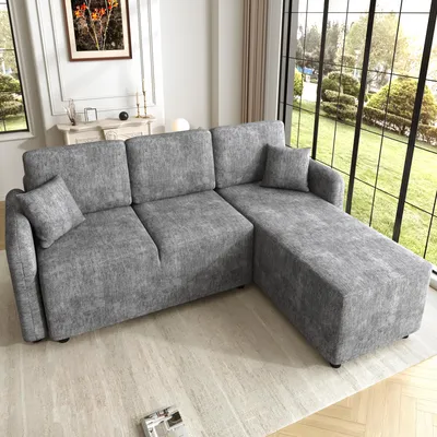Produktbild von STILVORA Ecksofa 3-Sitzer in L-Form mit 144 cm Liegefläche, Sofa mit Chenille-Bezug und Hochdichteschaum, Wohnzimmersofa mit 2 Kissen