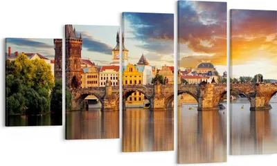 Produktbild von Bild auf Leinwand - Leinwandbild - Prag brücke geschichte fluss - 100x60cm - Wand Bild - Wanddeko - Leinwanddruck - Bilder - Kunstdruck - Wanddekoration - Leinwand bilder - Wandkunst - EG100x60-2819