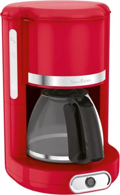 A red filter coffee machine is shown against a white background.