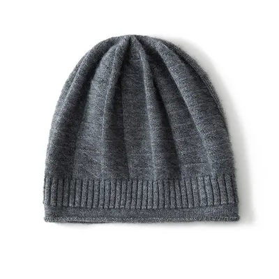 Produktbild von Merino Strickmütze Grau Uni Winter Beanie 100% Wolle, A0710