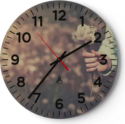 Produktbild von Wanduhr - Rund - Glasuhr - Baby Sommer Pflanze - 30x30cm - Schleichendes Uhrwerk - Lautlos - zum Aufhängen bereit - Dekoration Modern - Wanddekoration aus Glas - C4AR30x30-3738