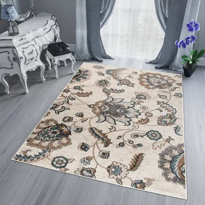 Produktbild von Teppich Wohnzimmer Schlafzimmer Kurzflor Design Klassisch Grau Beige  120 x 170 cm