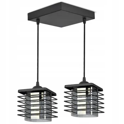 Produktbild von Luxolar Led Pendelleuchte 2 flammig Drahtabdeckung und Glasschirm E27 60W - Deckenlampe wohnzimmer, Schwarz Metal