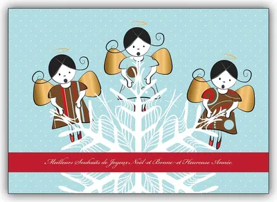 Produktbild von 4x Niedliche franz. Weihnachtskarte mit Engels Chor: Meilleurs Souhaits