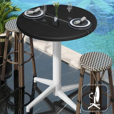 Produktbild von WAP | Bistro Außen Stehtisch | Ø:H 60 x 109 cm | Schwarz Marmor / Weiß | Rund | Klappbar | Bistro Stehtisch Gastro Tisch