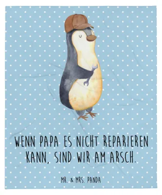 Produktbild von Mr. & Mrs. Panda Kuscheldecke Wenn Papa es nicht reparieren kann, sind wir am Arsch - Blau Pastell - Geschenk, Schlafdecke, Vatertag, Decke, Bettdecke, Pinguin, Plaid